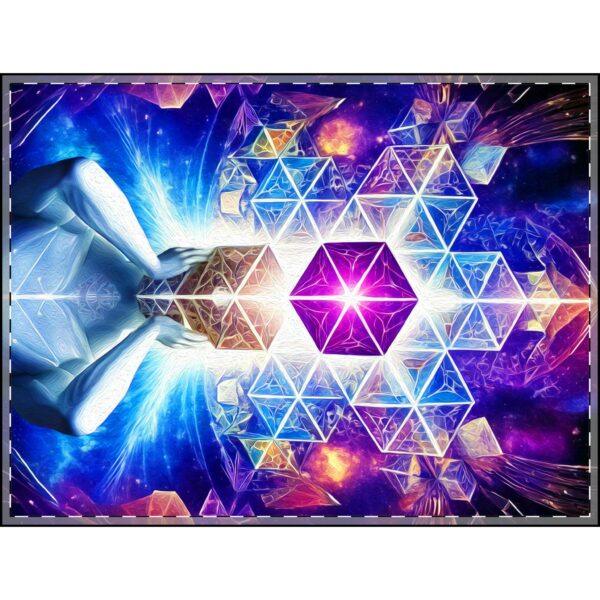 Cosmic Geometry Embracing the Universe of Vibrant Cubes and Celestial Patterns (v1) - Velveteen Plush Blankets