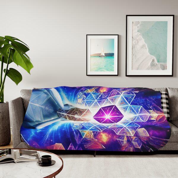 Cosmic Geometry Embracing the Universe of Vibrant Cubes and Celestial Patterns - Sherpa Blanket, Two Colors - Image 3