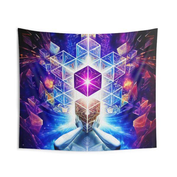 Cosmic Geometry Embracing the Universe of Vibrant Cubes and Celestial Patterns - Wall Tapestry