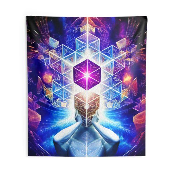 Cosmic Geometry Embracing the Universe of Vibrant Cubes and Celestial Patterns - Wall Tapestry - Image 8