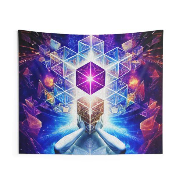 Cosmic Geometry Embracing the Universe of Vibrant Cubes and Celestial Patterns - Wall Tapestry - Image 6