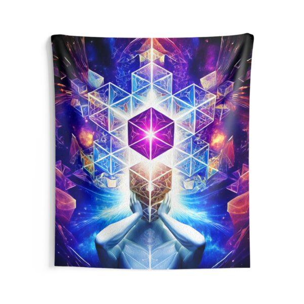 Cosmic Geometry Embracing the Universe of Vibrant Cubes and Celestial Patterns - Wall Tapestry - Image 4