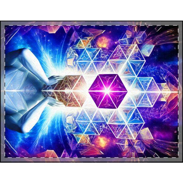 Cosmic Geometry Embracing the Universe of Vibrant Cubes and Celestial Patterns (v1) - Velveteen Plush Blankets - Image 4