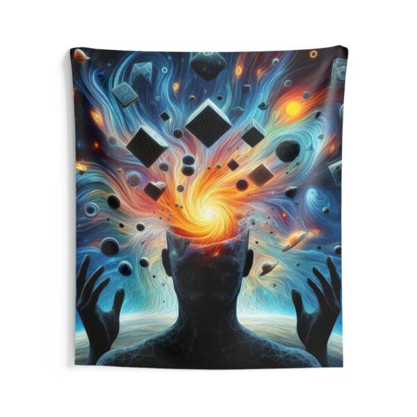 Psychedelic Wall Tapestry with Exploding Head Silhouette