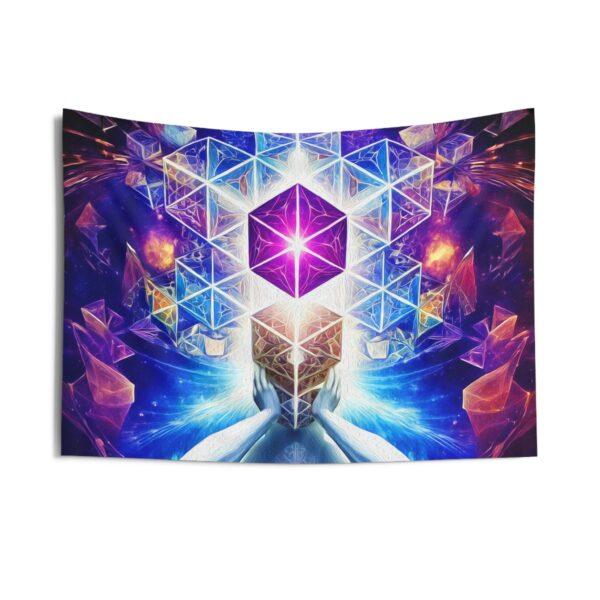 Cosmic Geometry Embracing the Universe of Vibrant Cubes and Celestial Patterns - Wall Tapestry - Image 5