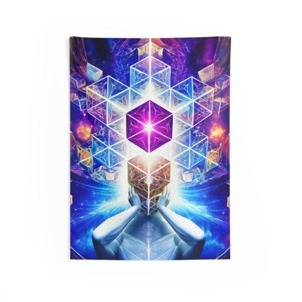 Cosmic Geometry Embracing the Universe of Vibrant Cubes and Celestial Patterns - Wall Tapestry - Image 2