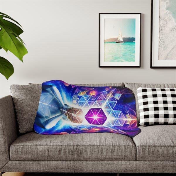 In Another Realm - Sherpa Blanket, Two Colors - Cosmic Spiritual Silhouette Vibrant Geometric Design - Image 11