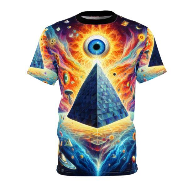 Psychedelic Trippy All-Seeing Eye with Pyramid Unisex Tee – Vibrant Graphic T-Shirt for Festivals and Raves