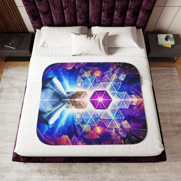 Cosmic Geometry Embracing the Universe of Vibrant Cubes and Celestial Patterns - Sherpa Blanket, Two Colors - Image 16