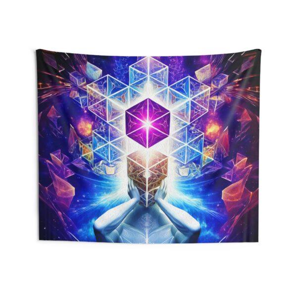 Cosmic Geometry Embracing the Universe of Vibrant Cubes and Celestial Patterns - Wall Tapestry - Image 7