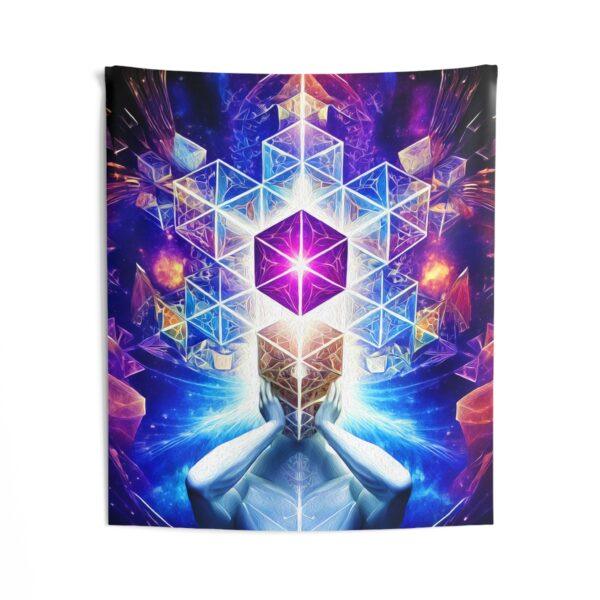 Cosmic Geometry Embracing the Universe of Vibrant Cubes and Celestial Patterns - Wall Tapestry - Image 3