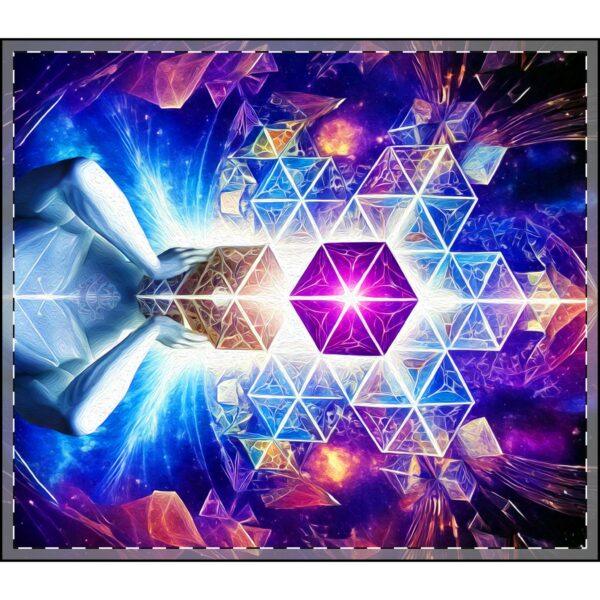 Cosmic Geometry Embracing the Universe of Vibrant Cubes and Celestial Patterns (v1) - Velveteen Plush Blankets - Image 3