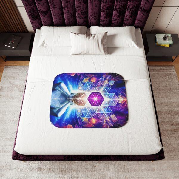 Cosmic Geometry Embracing the Universe of Vibrant Cubes and Celestial Patterns - Sherpa Blanket, Two Colors - Image 12