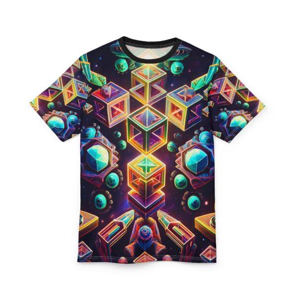 Trippy Psychedelic Geometric Fractal (v1) Unisex Cut & Sew Tee - Colorful Cosmic Design for Festivals and Raves - Image 2