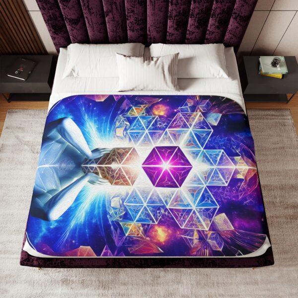 Cosmic Geometry Embracing the Universe of Vibrant Cubes and Celestial Patterns - Sherpa Blanket, Two Colors - Image 4