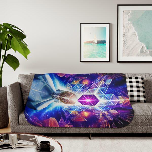 In Another Realm - Sherpa Blanket, Two Colors - Cosmic Spiritual Silhouette Vibrant Geometric Design - Image 15