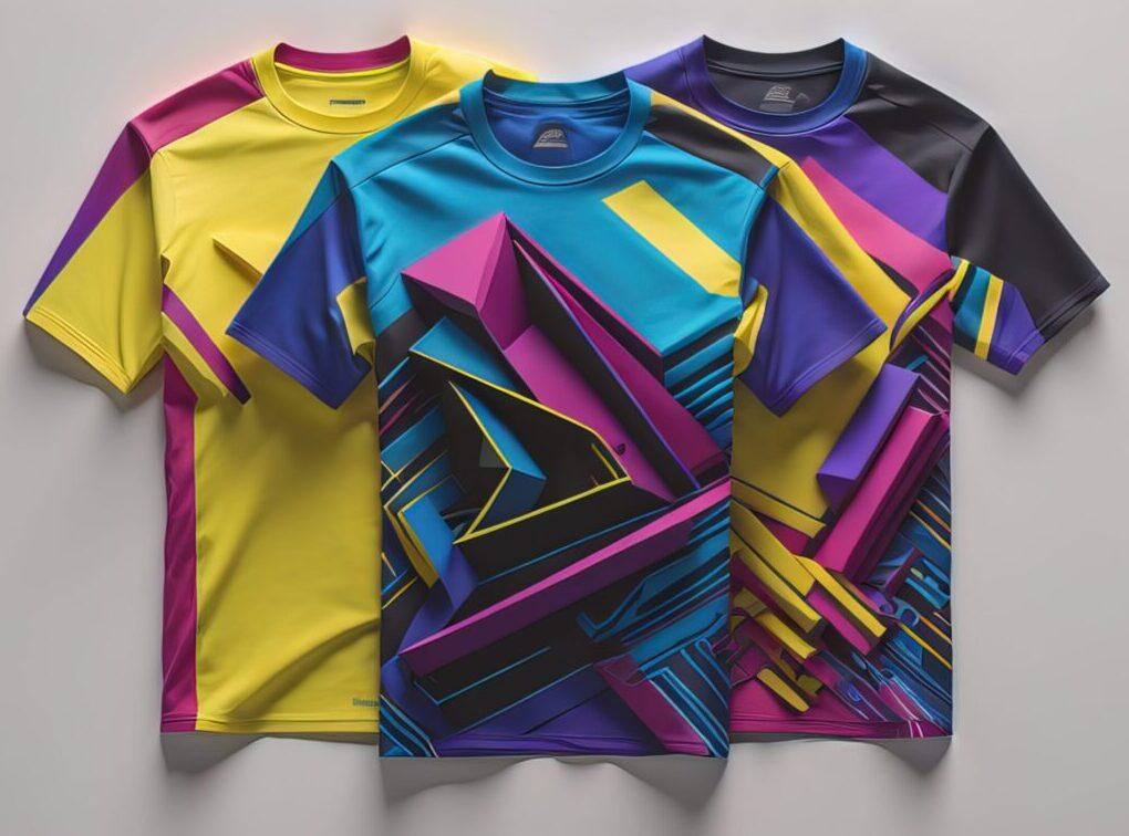 Colorful t-shirts in front of dark background. ai generative