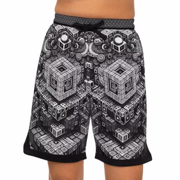 Monochromatic Kaleido-Maze - Unisex Basketball Rib Shorts - Image 4