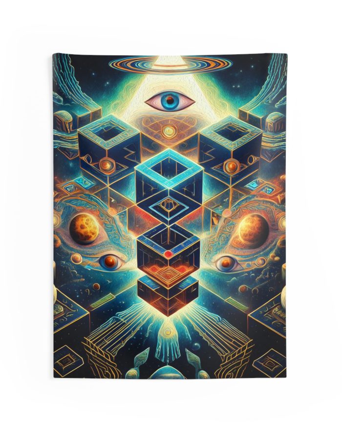 Celestial All-Seeing Eye with Esoteric & Geometric Patterns (v1) – Indoor Wall Tapestries