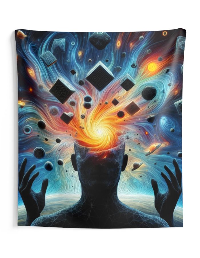 Psychedelic Wall Tapestry with Exploding Head Silhouette